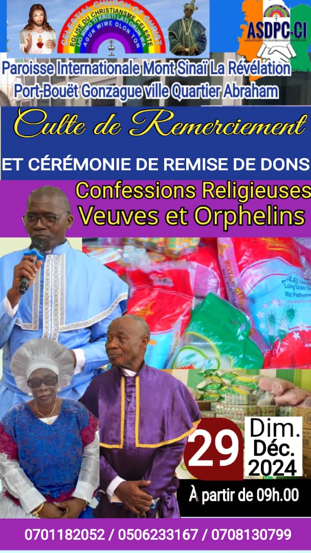 Paroisse Internationale Mont Sinaï la Révélation : Le Most supérieur évangéliste Domoraud Alcide François adresse une invitation spéciale toutes les confessions religieuses